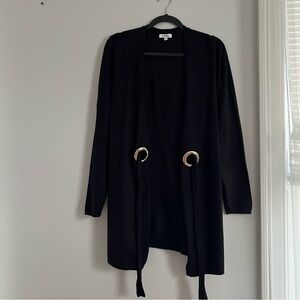 Elegant Black Cardigan with Gold Rings